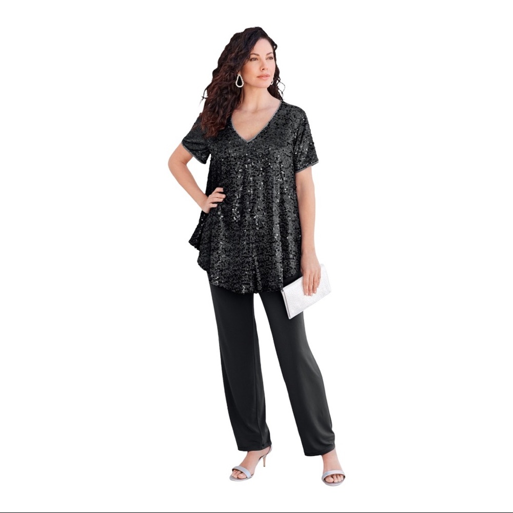 NEW Roaman’s Sequin Tunic & Pant Set in Black Size 22W
